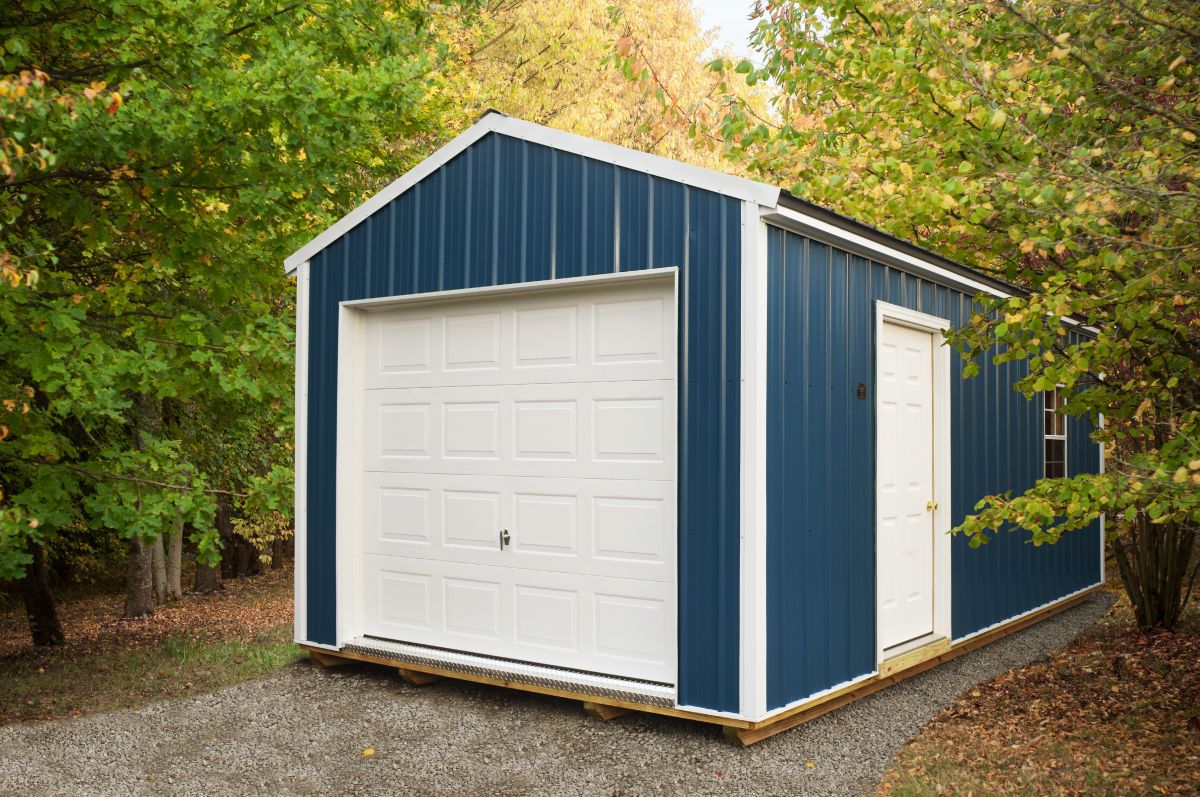 Portable garage in forest