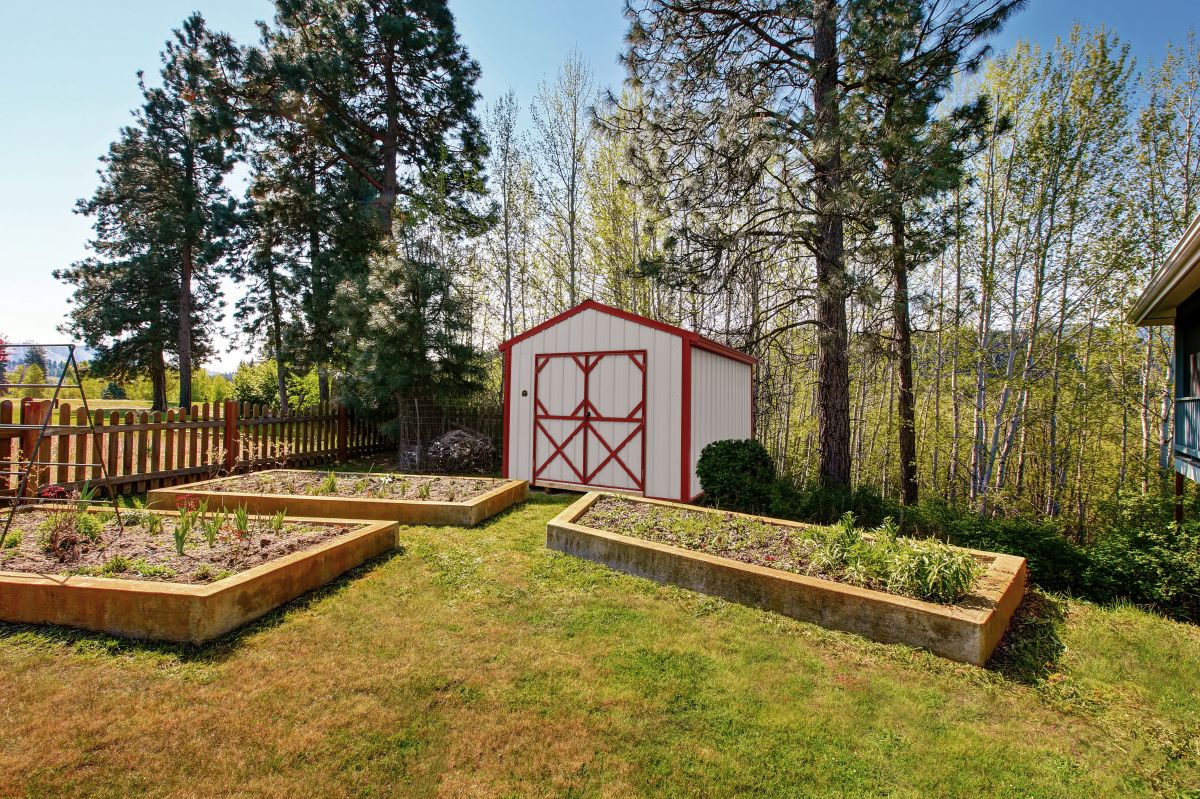Outdoor storage shed in garden
